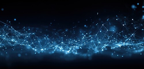 A glowing, digital network visualized against a dark background, with interconnected dots and lines