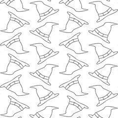 Seamless pattern with Doodle witch hats Black and white Design