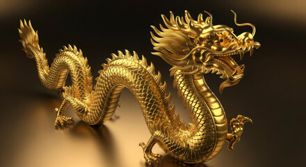 Fototapeta premium Majestic Golden Dragon Sculpture Intricate Scale Detail