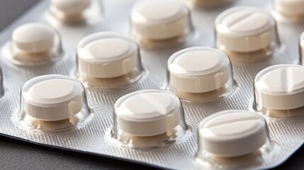 Close up of painkiller tablets in partially unwrapped blister pack