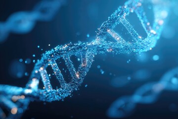 Glowing, digital 3D rendering of DNA double helix, showcasing genetic structure