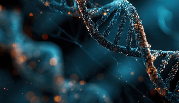 A stunning digital illustration depicts a detailed, close-up view of a DNA helix