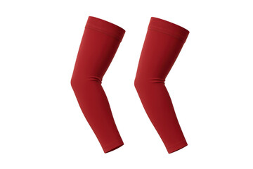 Two red compression arm sleeves isolated on a transparent background, apparel