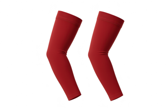 Two red compression arm sleeves isolated on a transparent background, apparel - Powered by Adobe