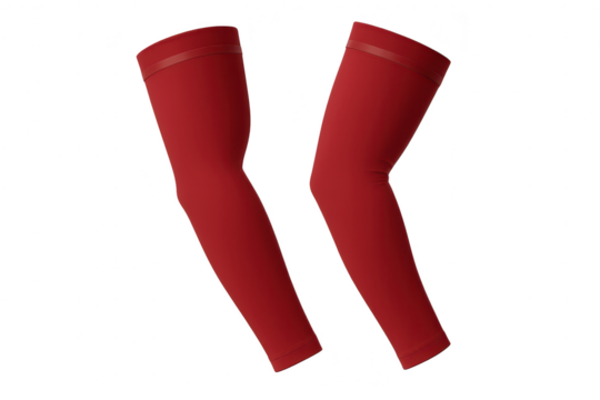 Two red arm sleeves, isolated on transparent background for sports use