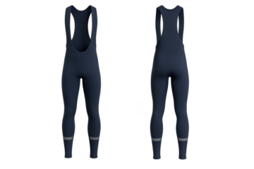 Navy blue cycling bib tights isolated on a transparent background, two views