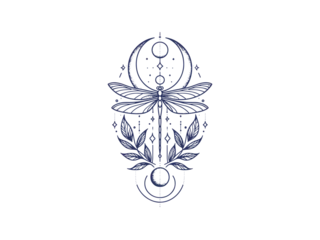 Papier peint photo Chambre de fille Mystical Dragonfly Tattoo Moon Botanical   © Khawla