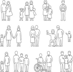 Collection of Family Relationships and Structures Outline Style Icons for Diverse Representation Including Single Parent Families Same Sex Couples Families with Disabilities