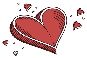 Red Heart Design with Various Smaller Heart Illustrations