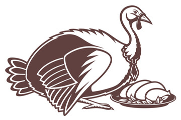 Roasted Turkey in Vector Silhouette for Thanksgiving Holiday