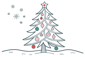 Simple Christmas Tree with Ornaments in Flat Minimal Design