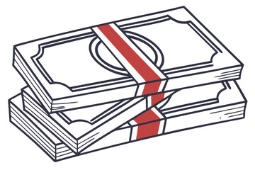 Stacks of Paper Money with Red Band Vector Illustration