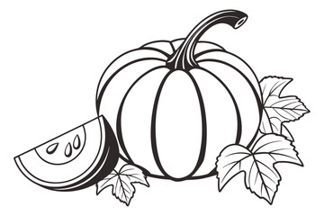 Simple pumpkin with stem and slice in flat design