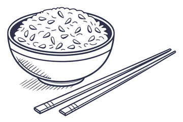 White Rice in a Bowl with Chopsticks