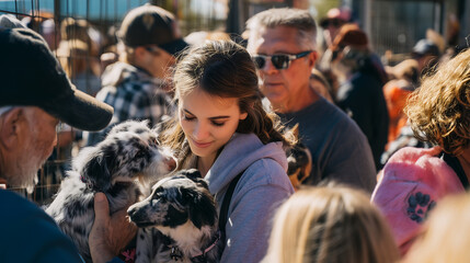 Veterans Day pet adoption event with animals and families, Concept of love and service
