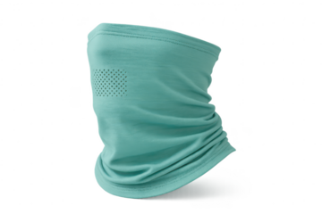 Turquoise neck gaiter isolated on transparent background, breathable fabric
