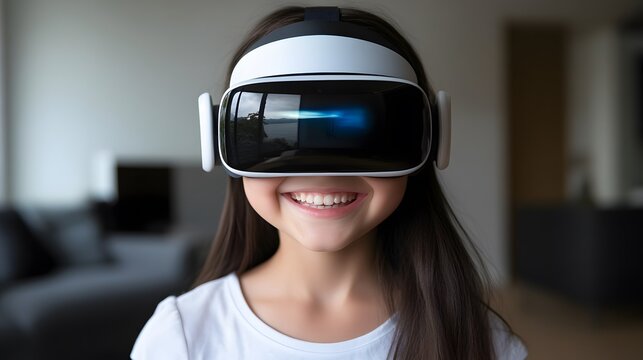 Smiling Girl Wearing Virtual Reality Headset