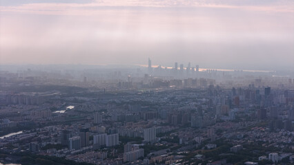 Aerial photography of the city in the early morning