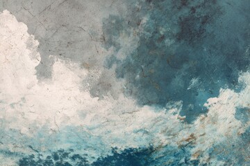 Abstract cloudy artwork featuring various shades of blue and white with textures