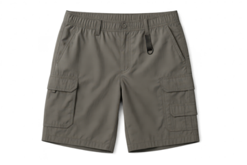 Olive green cargo shorts isolated on a transparent background, comfortable wear