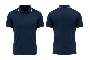 Elegant navy blue polo shirt with white trim isolated on transparent background