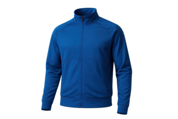Elegant blue track jacket isolated on transparent background, sportswear item