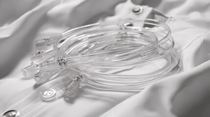 Bundle of clear medical plastic tubing for fluid administration