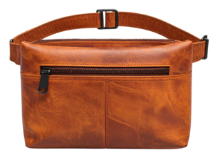 Rust Colored Fanny Pack with Dual Zippers, isolated on a transparent background