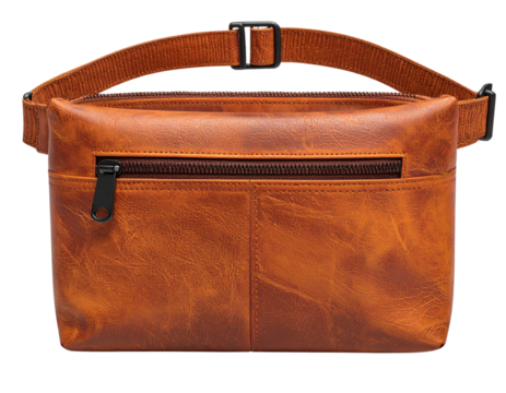 Rust Colored Fanny Pack with Dual Zippers, isolated on a transparent background