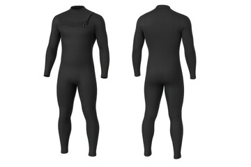 Black wetsuit isolated on transparent background, full body, front and back view