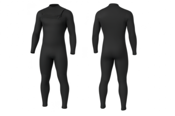 Black wetsuit isolated on transparent background, full body, front and back view