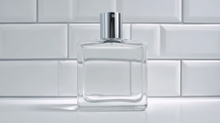 Clear Square Perfume Bottle on a White Background