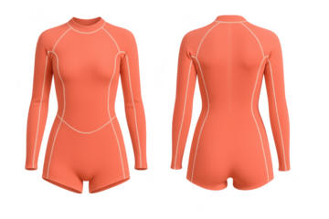 Salmon-colored swimsuit isolated on transparent background, long-sleeved style