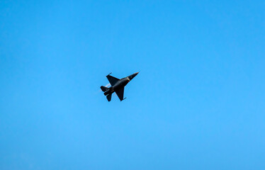 Flight of a military jet fighter