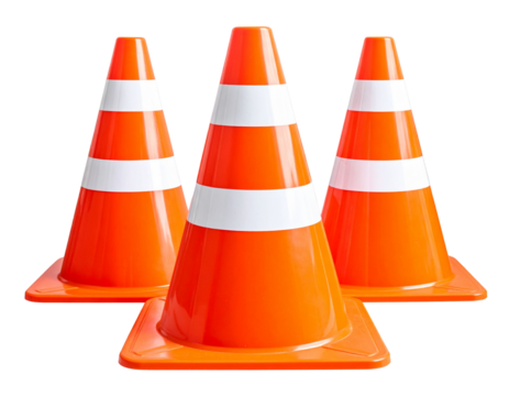  Firefly_Three orange traffic cones grouped in a triangular formation, high visibility with transparent background