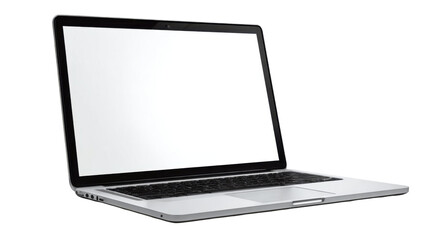 Fototapeta premium Modern silver laptop computer with blank white screen isolated on white background, digital technology device for business, education, work, internet concept