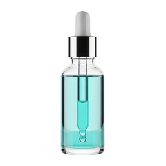 Fototapeta premium Clear glass bottle with blue liquid isolated on a transparent background