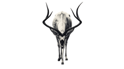 Black and white artistic photo of antelope with long curved horns, wildlife photography animal portrait isolated minimal background artistic concept on white background 