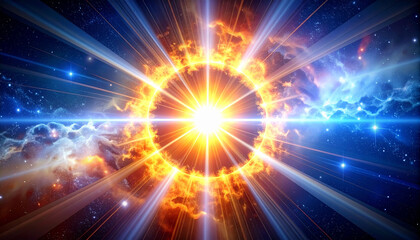 星々に光が広がる超新星爆発の幻想アート宇宙 &ndash; Bright Supernova Explosion with Spreading Cosmic Rays