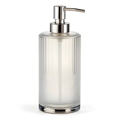 Obraz premium Elegant Frosted Glass Soap Dispenser with Chrome Pump Isolated on White Background