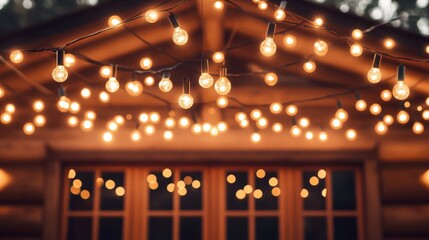 Obraz premium Christmas lights decorating a cozy cabin at night