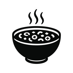 Vector silhouette of a bowl of soup with steam.