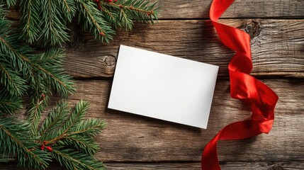 A white card with a red ribbon on top of it