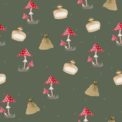 seamless haloween pattern ornament with poison
enchanted things,