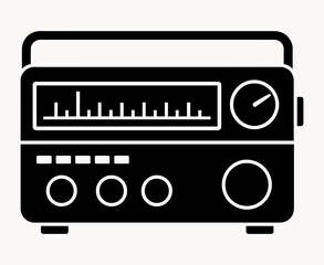 Black and white illustration of a vintage radio silhouette on a white insulated background. Vector graphics. EPS.