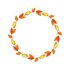 Fantasy leaves in autumn wreaths, shades of orange and yellow. Simple brightly colored sketch