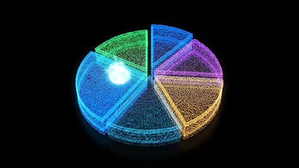 glowing colorful wireframe pie chart graph digital data analysis - Powered by Adobe