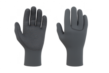 Durable dark grey diving gloves isolated on transparent background, waterproof