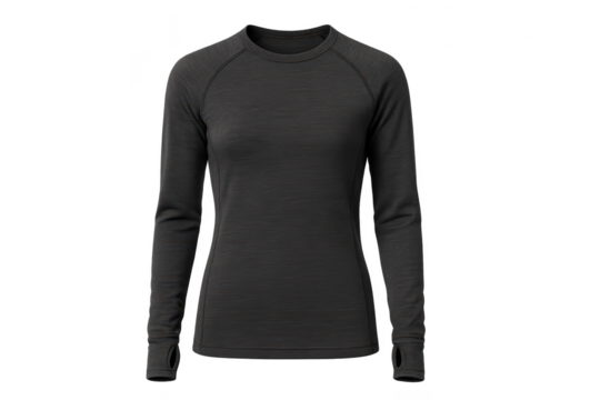 Dark gray women's long sleeve thermal shirt activewear isolated on transparent background.