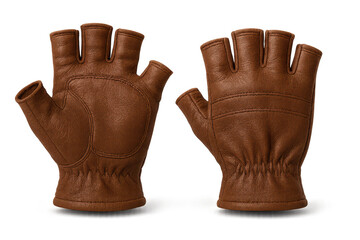 Pair of brown leather fingerless gloves isolated on transparent background